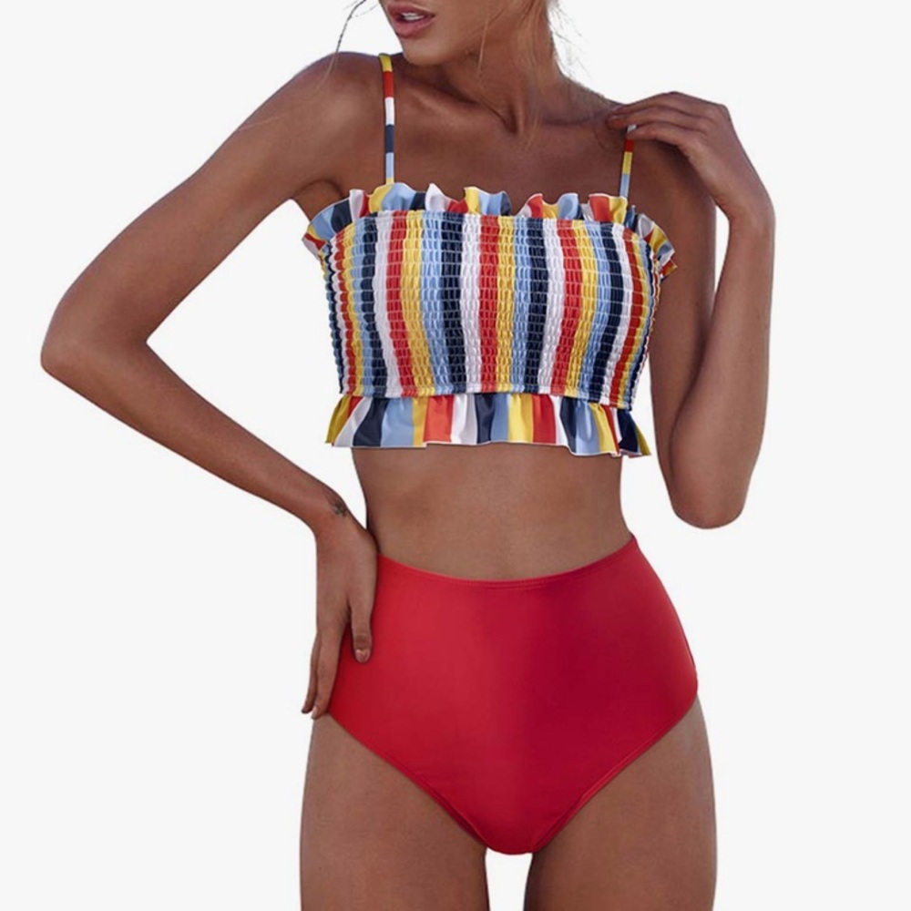 RXRXCOCO - Women's Ruched Bandeau Bikini Set Two Piece Swimsuit Size M